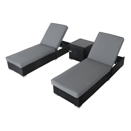 Rattan sun lounger 3pc - sun,
