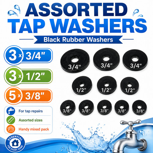 Rubber tap washers assorted - rubber,
