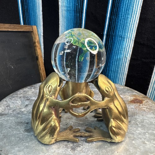 Vtg frogs patinated brass - vtg, 3