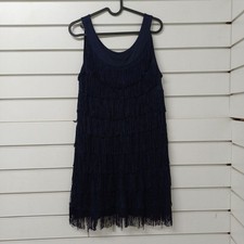 Vintage 1920 H&M Women's Flapper Fringe Mini Cocktail Dress Blue Size Medium