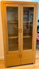 John Lewis Solid Oak Display Cabinet – Art Deco Style Glass Bookcase Cupboard