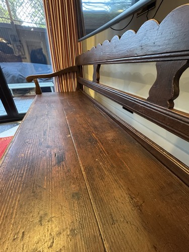 Antique oak settle bench with - oak,