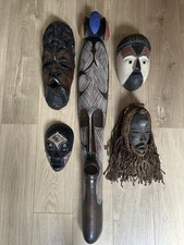 Collection of 5 Genuine African masks, one  110cm Long