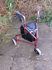 Invacare 3 Wheel Red Tri Walker With Bag Locking Brakes Folds Lovely Condition 