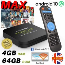 NANO MAX 4GB+64GB Android TV Box 12.0 HD Media Player 2.4/5GHz WiFi Bluetooth UK