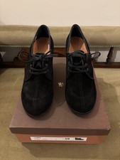 Chie Mihara Women's Wedge Heel Shoes Size 39/6 Black Suede Leather Sole Lace Up