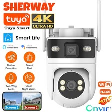 Tuya WiFi Security Camera Outdoor Dual Lens Screens 4K 8MP PTZ Motion Detection