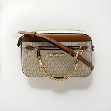 Michael Kors Jet Set Item Large East West Zip Chain MK Crossbody Bag Vanilla New