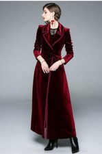 Ladies Vintage Velvet Long Parka A Line Coat Elegant Maxi Jacket Casual