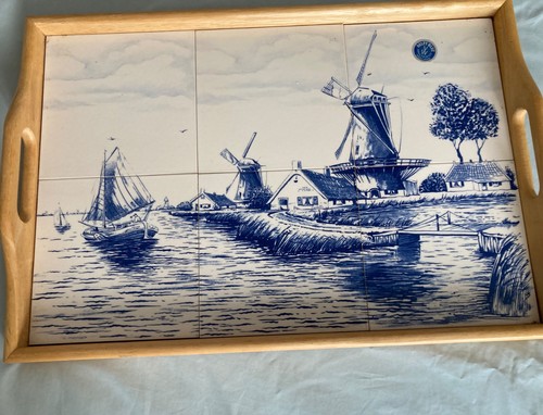 Delft blue hand painted tile - painted,