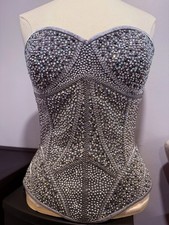 Beautiful Silver ,Crystal Stoned  ,Zipper Bustier
