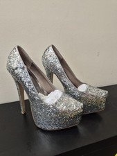 Silver Sequined Platform Heels