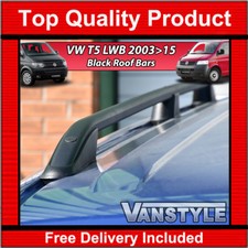 FITS VW T5 TRANSPORTER 03 15 LWB BLACK ROOF BARS RAIL SIDE BAR NO DRILL VAN