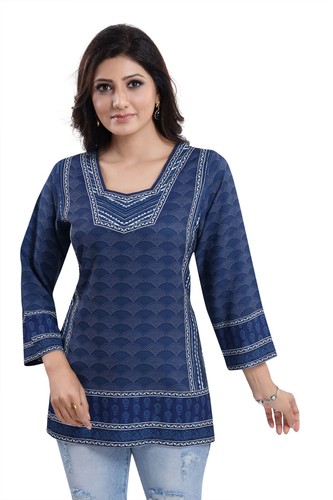 Women blue floral - blue, kurti