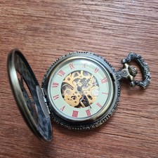 Metal half hunter skeleton Pocket Watch Working 