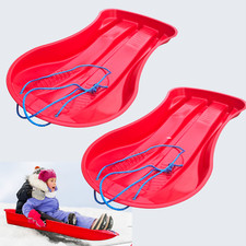 2x Snow Sledge Adult Kids Heavy Duty Plastic Rope Toboggan Sleigh Large Winter