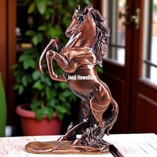 Copper Rearing Horse Sculpture Ornament Figurine Equestrian Home Decor Gift 28cm