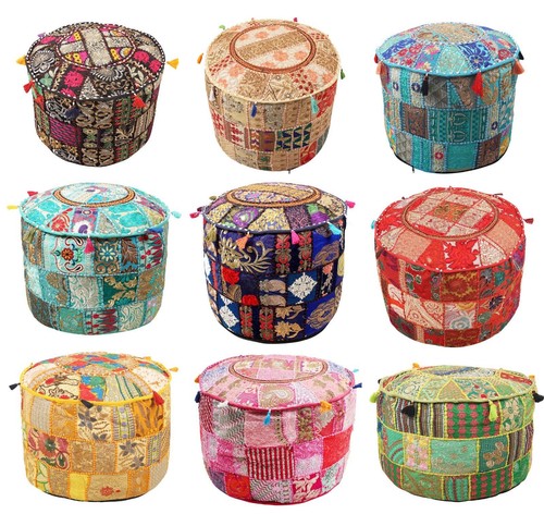 Indian vintage patchwork pouf - patchwork,
