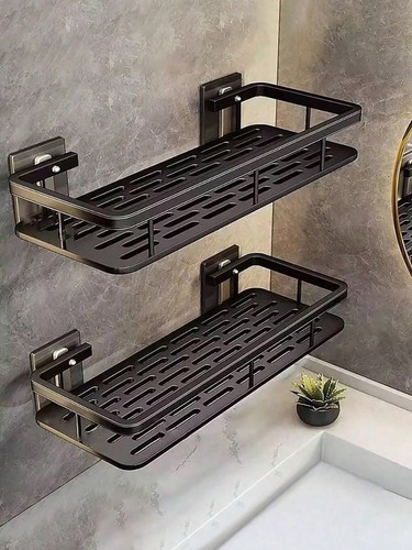 2pcs black shower caddy - black, shelf