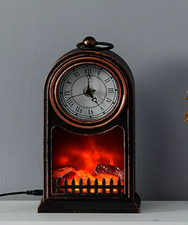Antique LED Fireplace Analog Clock Vintage Style Watch Decor Clocks Lights 27CM