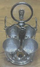 Antique Victorian Silver Plate Egg Cruet Set On Stand, Kings Pattern