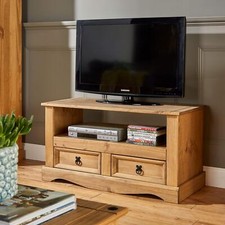TV Stand Waxed Pine 2 Drawer Television Cabinet Corner Unit Corona Solid Wood