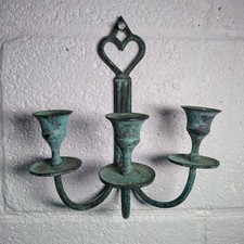 Vintage metal verdigris 3 candle wall sconce for taper candles