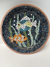 Handmade Mosaic Birdbath, Fish, 14.25" Diameter