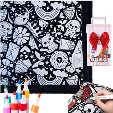 Cute Animal DIY Coloring Blanket with Markers -Color Your Own Blankets Cozy Gift