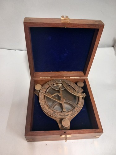 Vintage brass sundial compass - sundial,