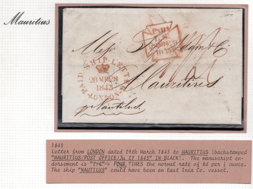 Mauritius 1843 ship letter - 1843,