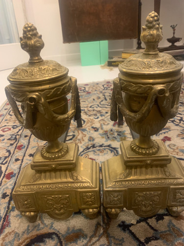 Antique pair brass - brass, dogs
