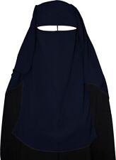 XL Long Saudi Niqab Nikab Dark Blue 3 Layers burqa Hijab Face cover Veil Islam