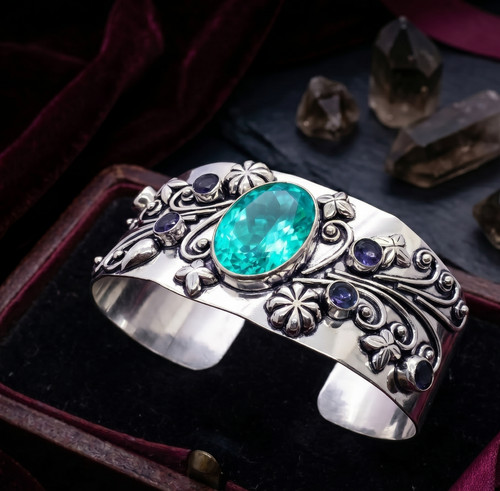Paraiba tourmaline cuff bangle - cuff,