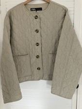 Zara Beige Quilted Linen/ Viscose Jacket Size L .