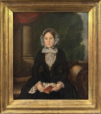 Victorian School: Portrait Of A Lady Before A Landscape, Oil On Canvas