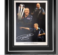 Phil Taylor Signed Darts Photo 16 x12 Memorabilia Framed Proof AFTAL Dealer Coa