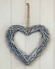 Grey Wicker Rattan Woven Hanging Heart  Shabby Chic Home Decor 10 20 30 50 cms