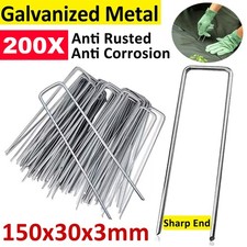 200x Galvanised U Pins Weed Control Fabric Pegs Garden Turf Securing Membrane UK