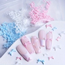 50-60pcs Candy Pink Bow Nail Charms 3D Jewelry Nail Art Accessories French Style