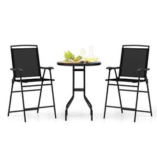 COSTWAY 3 PCS Outdoor Bar Stool Set Patio Bistro Furniture With Umbrella Hole