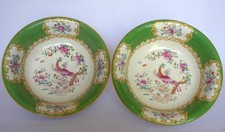 2x Minton Green 'Cockatrice' large serving bowls 9 & 1/4" / 23cm. 1891-1912