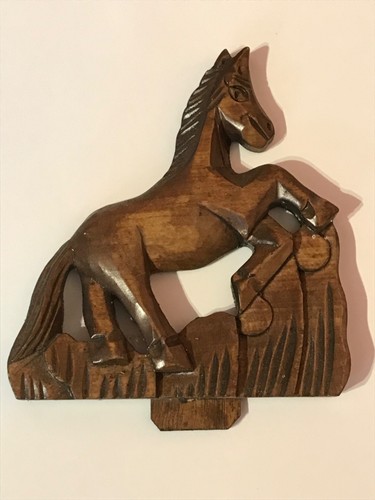 Vintage carved wooden - carved, horse