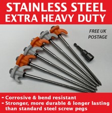 Screw-In Hard Ground Rock Tent Pegs Stainless Steel Extra Heavy Duty Awning Pegs