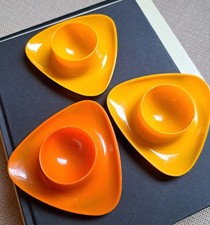 Vintage Mid Century Modern Atomic Plastic Egg Cups MCM Kitchenalia Retro Set 3