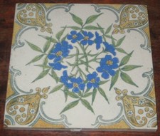 UNUSUAL ARTS & CRAFTS PILKINGTON TILE POLYCHROME FLOWER LEAVES DESIGN 
