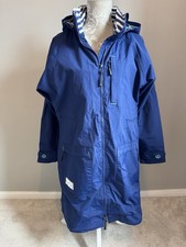 LAZY JACKS BLUE  LONG WATERPROOF, STRIPE LINED  HOODED COAT SIZE M VGC