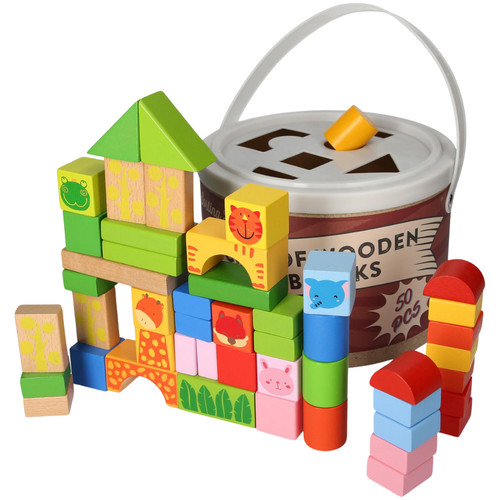 Wooden shape sorting bucket - sorting, 50