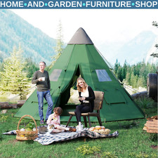 Camping Tipi Tent 6/7-Person Hexagonal Water Resistant w/ Carrying Bag Green