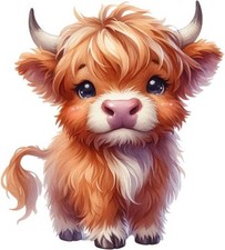 Watercolour Baby Highland Cow Wall Art Bedroom Decor Vinyl Sticker Decal 6 Sizes